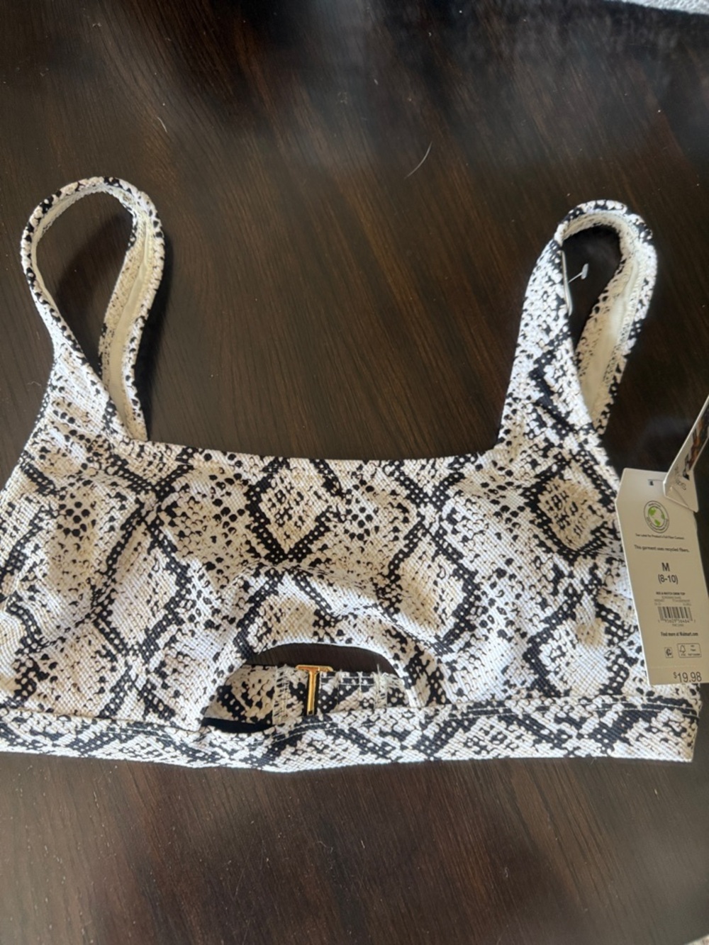 Time and Tru Black and White Snakeskin Bikini Top